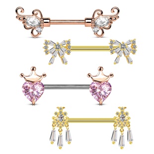 简欧美乳钉乳环气质奢华镀金医用钢杆钛钢杆防过敏穿孔穿刺1.6mm