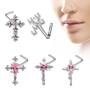 十字架鼻钉满钻超闪十字L杆鼻环20G弯杆鼻饰不锈钢穿刺饰品潮