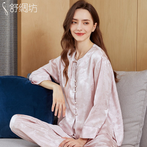 舒绸坊真丝睡衣女士长袖高级感春秋新款中式国风桑蚕丝家居服套装