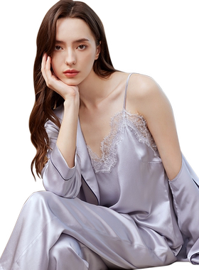 舒绸坊100%桑蚕丝真丝睡衣套装女