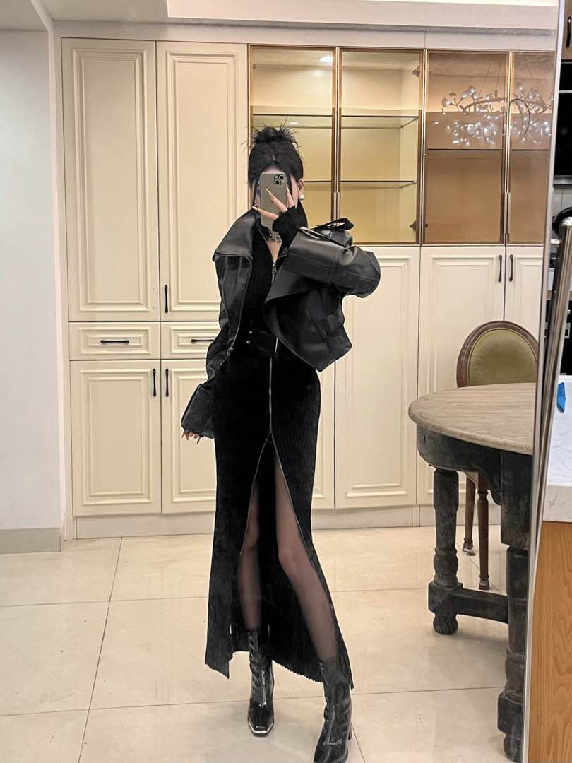 黑色双拉链针织连衣裙女秋冬新款修身显瘦包臀长袖内搭打底裙子潮,女装/女士精品,连衣裙,淘宝优惠券,粉丝福利购,淘宝优惠卷