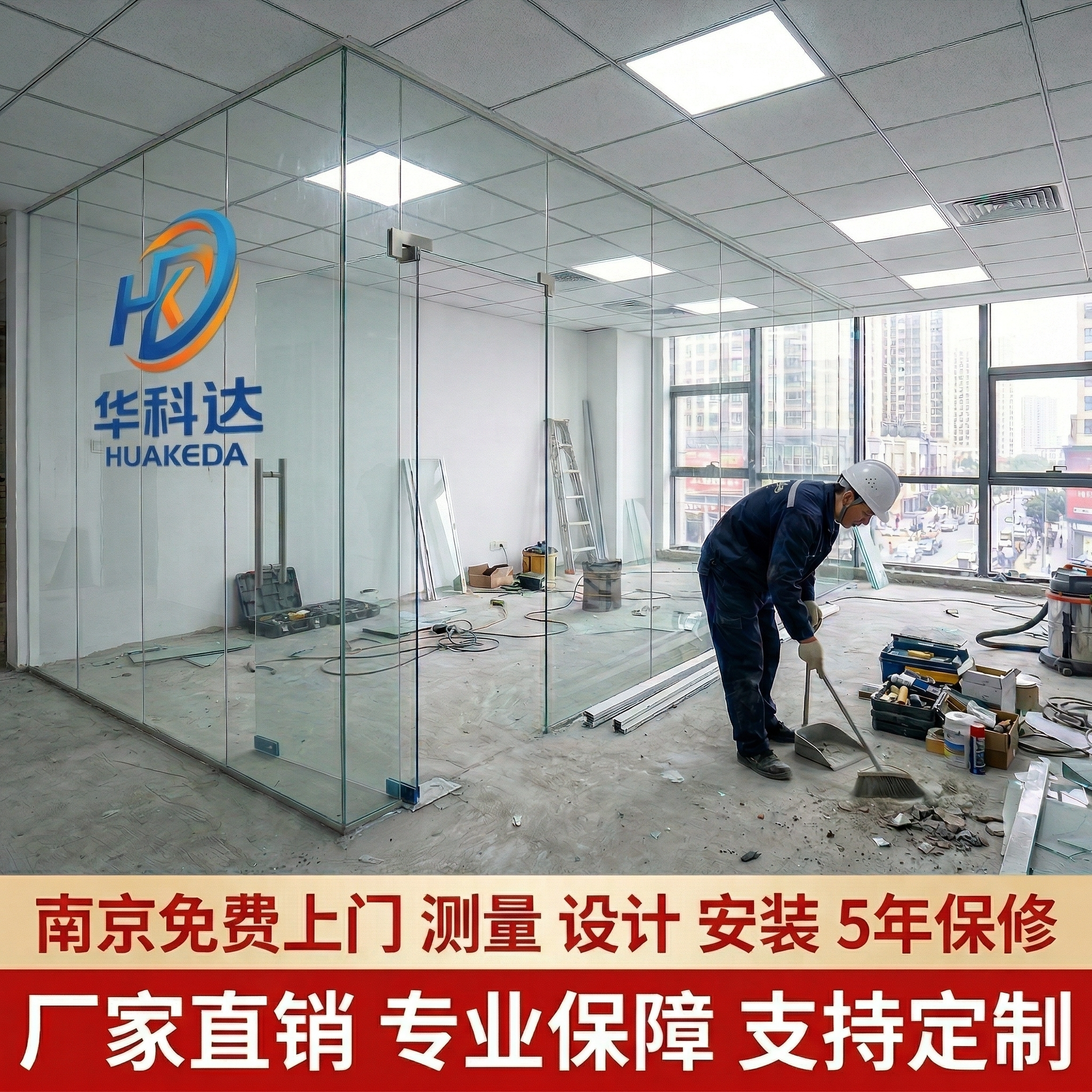 南京办公室隔断玻璃门定做 无框钢化玻璃门地弹簧商铺店面玻璃门