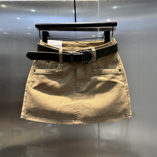 百搭半身裙女美式 时尚 卡其色复古水洗通勤牛仔短裙 新款 2026年春季