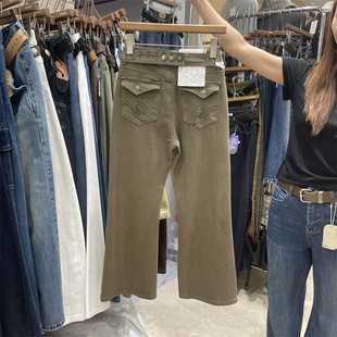 复古翻盖口袋设计微喇牛仔裤女2026年早秋新款高腰显瘦百搭裤子