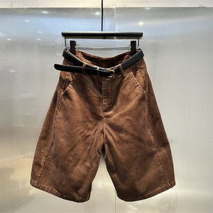 简约阔腿五分裤 新款 女2025年秋季 美拉德风咖色休闲灯芯绒休闲中裤