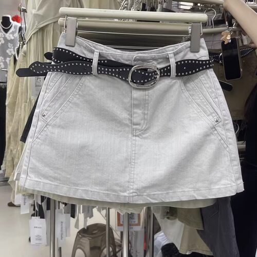 夏季米灰色高腰牛仔短裙女2026新款显瘦A字半身裙通勤休闲百搭款