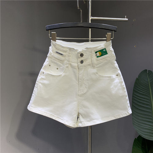 白色高腰两粒扣热裤弹力百搭