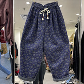 九分休闲奶奶裤 女年秋冬新款 大版 碎花文艺宽松大码 型加绒加厚垮裤