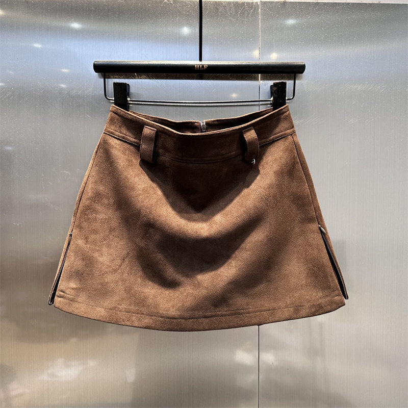 美拉德风鹿皮绒复古半身裙女2025年冬季新款小众时尚洋气A字短裙