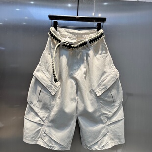 简约风个性口袋时髦潮流工装牛仔裤女2026年夏季新款高腰显瘦中裤