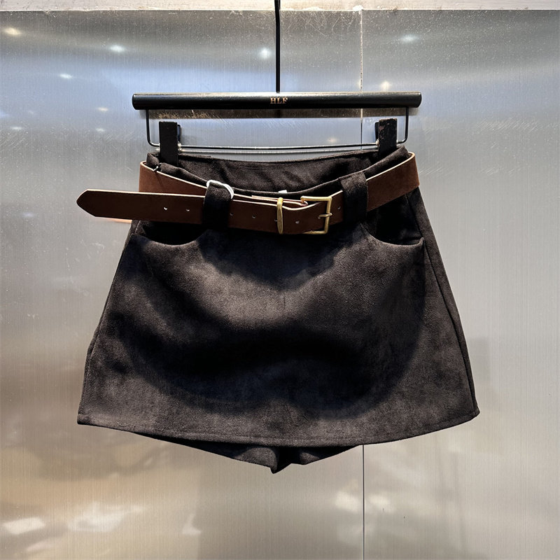 黑色高腰鹿皮绒半身短裙女2025年冬季新款时尚洋气减龄防走光短裙
