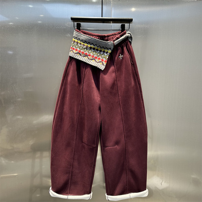 2025年秋冬新款加绒弯刀休闲裤女时尚潮流高腰显瘦设计感阔腿长裤