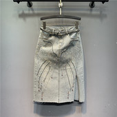 牛仔半身裙刺绣中长款 原创欧货夏季 新款