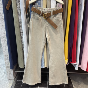 许妍同款美式街头冰川灰时尚修身百搭加厚微喇裤女2025年秋冬新款