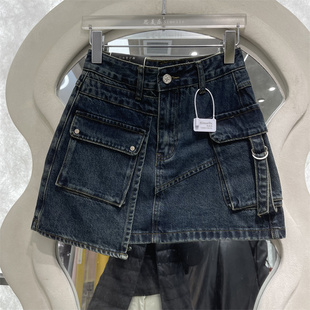 辣妹风高腰显瘦防走光牛仔半身裙25春夏复古短裙潮ins设计口袋女