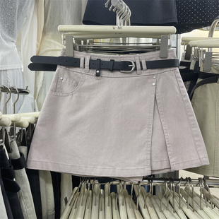 防走光A字短裙 显瘦脏脏粉气质淑女裙夏季 简约时尚 高腰半身裙韩版