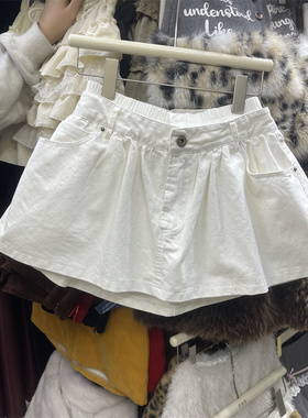 白色个性拼接设计感可拆卸休闲半身裙女2026年春季新款防走光短裙