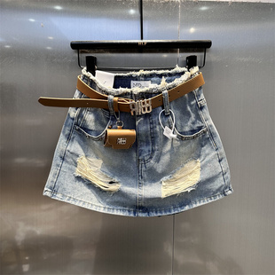 破洞短裙裤 个性 新款 韩系毛边设计时髦洋气牛仔半身裙女2026年春季