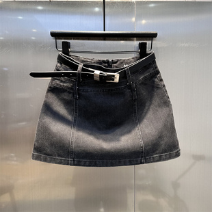 双腰头设计感高腰A字牛仔短裙2026夏季 通勤辣妹防走光半身裙 新款