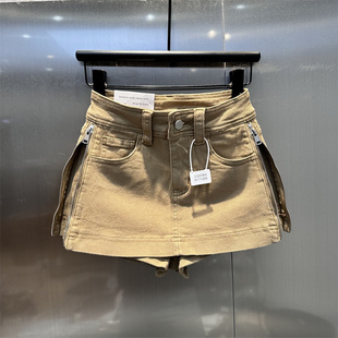 甜酷辣妹卡其色双侧拉链设计牛仔半身裙女2026年春季 时髦短裙 新款