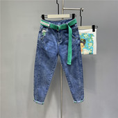 宽松显瘦哈伦老爹裤 韩版 女休闲时尚 棉弹高腰小脚牛仔裤 2024春秋款