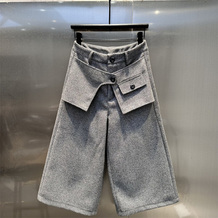 【断码特价】    欧货高级感屁帘拼接毛呢七八分裤洋气减龄阔腿裤