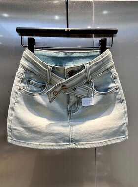 浅蓝色牛仔包臀裙弹力超短裙女