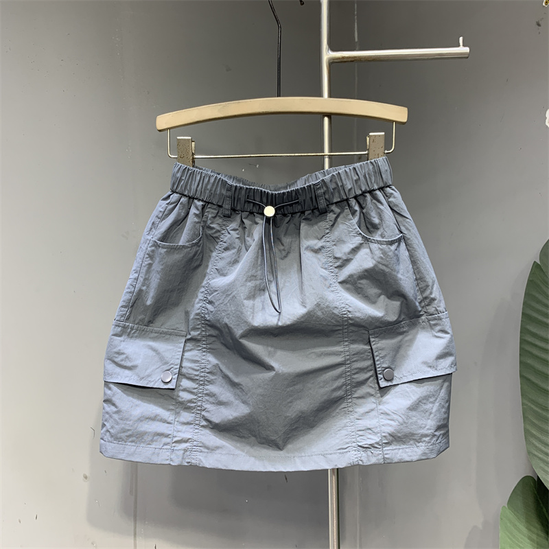 灰色松紧腰抽绳防走光工装短裙女2025夏季新款时尚简约休闲半身裙