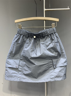 灰色松紧腰抽绳防走光工装短裙女2025夏季新款时尚简约休闲半身裙