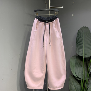 气质卫裤 甜美少女风粉色休闲弯刀裤 加绒加厚时尚 新款 女2025年冬季