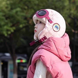 飞行员带护目镜儿童帽子冬季加绒加厚保暖防风护耳帽男女宝宝帽子