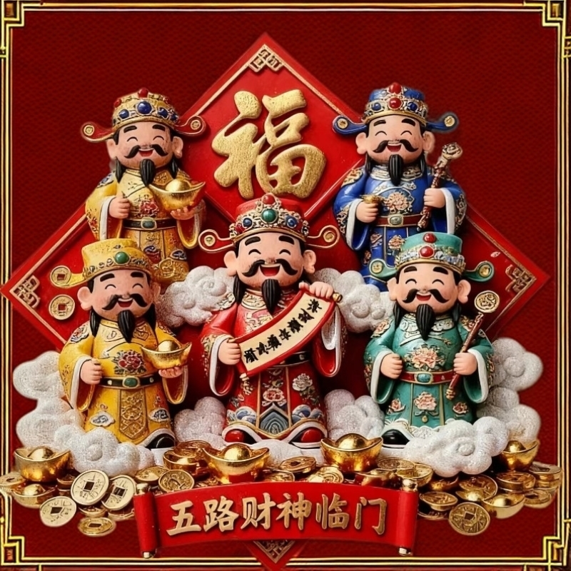 五路财神节日礼品金属冰箱贴旅游纪念景点创意城市珐琅礼品套装