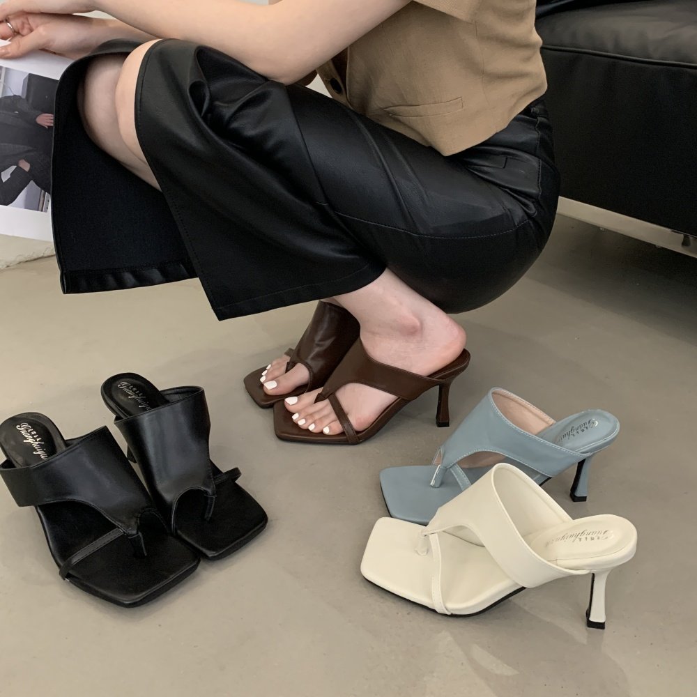 2025夏新ins欧美范简约时尚女鞋细带镂空夹脚趾细跟高跟凉拖鞋,女鞋,人字拖,淘宝优惠券,粉丝福利购,淘宝优惠卷