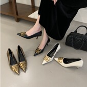40码 2026年四季 高跟鞋 单鞋 细跟尖头金属扣女百搭通勤OL时装