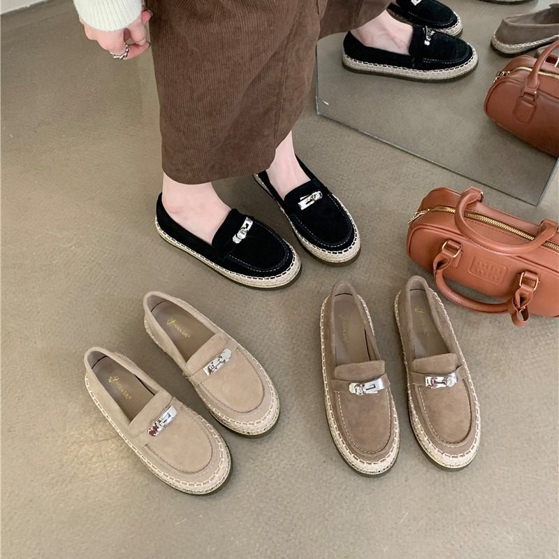 新款推荐厚底乐福软底豆豆鞋舒适休闲金属扣件磨砂真皮渔夫女单鞋,女鞋,浅口单鞋,淘宝优惠券,粉丝福利购,淘宝优惠卷