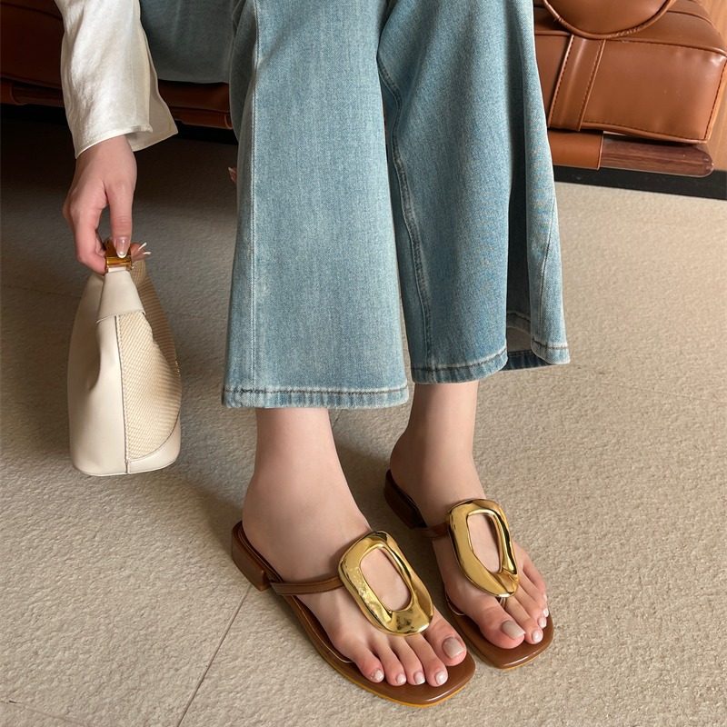 2026年欧美新款法式复古方头夹趾人字拖鞋女夏外穿粗跟凉拖鞋,女鞋,人字拖,淘宝优惠券,粉丝福利购,淘宝优惠卷