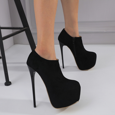 新款单鞋欧美超高跟裸靴子厚底女细跟防水台一字带时装短靴