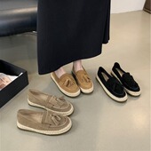 新款 乐福鞋 2026秋季 休闲厚软底磨砂真皮渔夫鞋 流苏女单鞋 40码