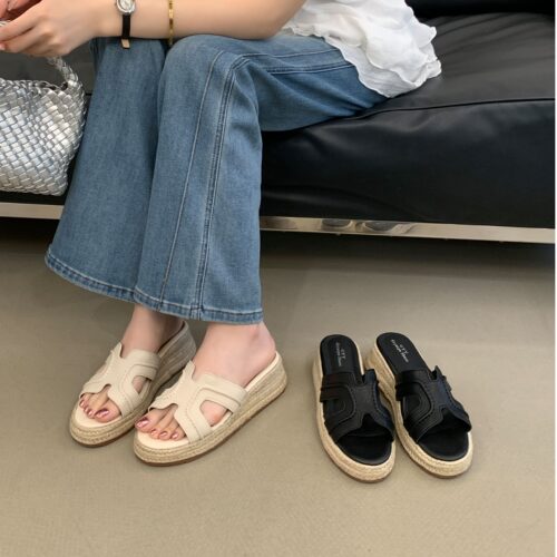 2026欧美坡跟厚底麻绳凉拖鞋女夏季新款外穿休闲女鞋35-40码