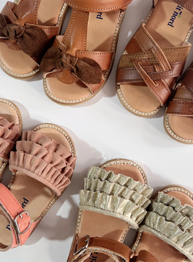 5Z 清仓特价 24SS丹麦Petit Nord儿童凉鞋手工纯皮复古魔术贴露趾