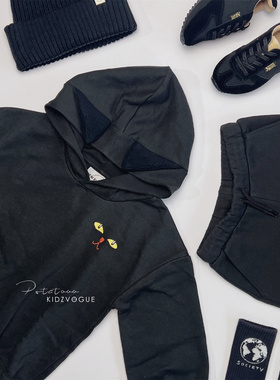 5Z 清仓特价  24AW瑞典MINI RODINI儿童黑色连帽卫衣可爱百搭棉