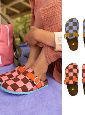 85Z 23AW现货荷兰Sticky Lemon儿童包头拖鞋户外木屐软木格子半拖