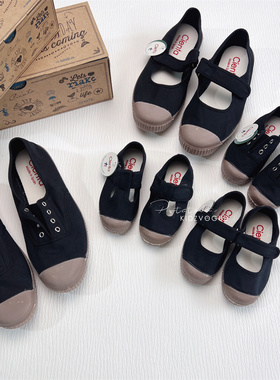 25SS补货到西班牙Cienta儿童帆布鞋亲子成人玛丽珍黑色T字六孔