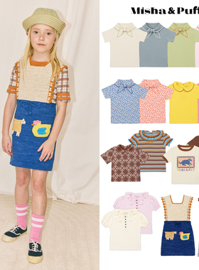 26SS现货 Misha Puff MP儿童短袖背心裙打底领结T恤复古印花翻领