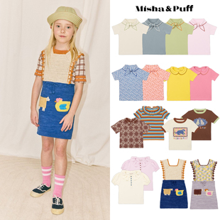 26SS现货 Misha Puff MP儿童短袖背心裙打底领结T恤复古印花翻领