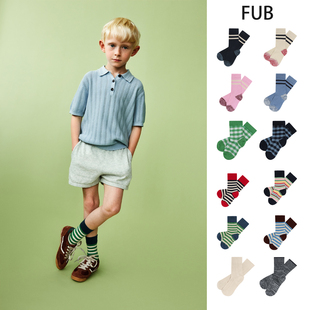 26SS新款丹麦FUB儿童短袜方格条纹百搭棉袜舒适透气简约纯色学生