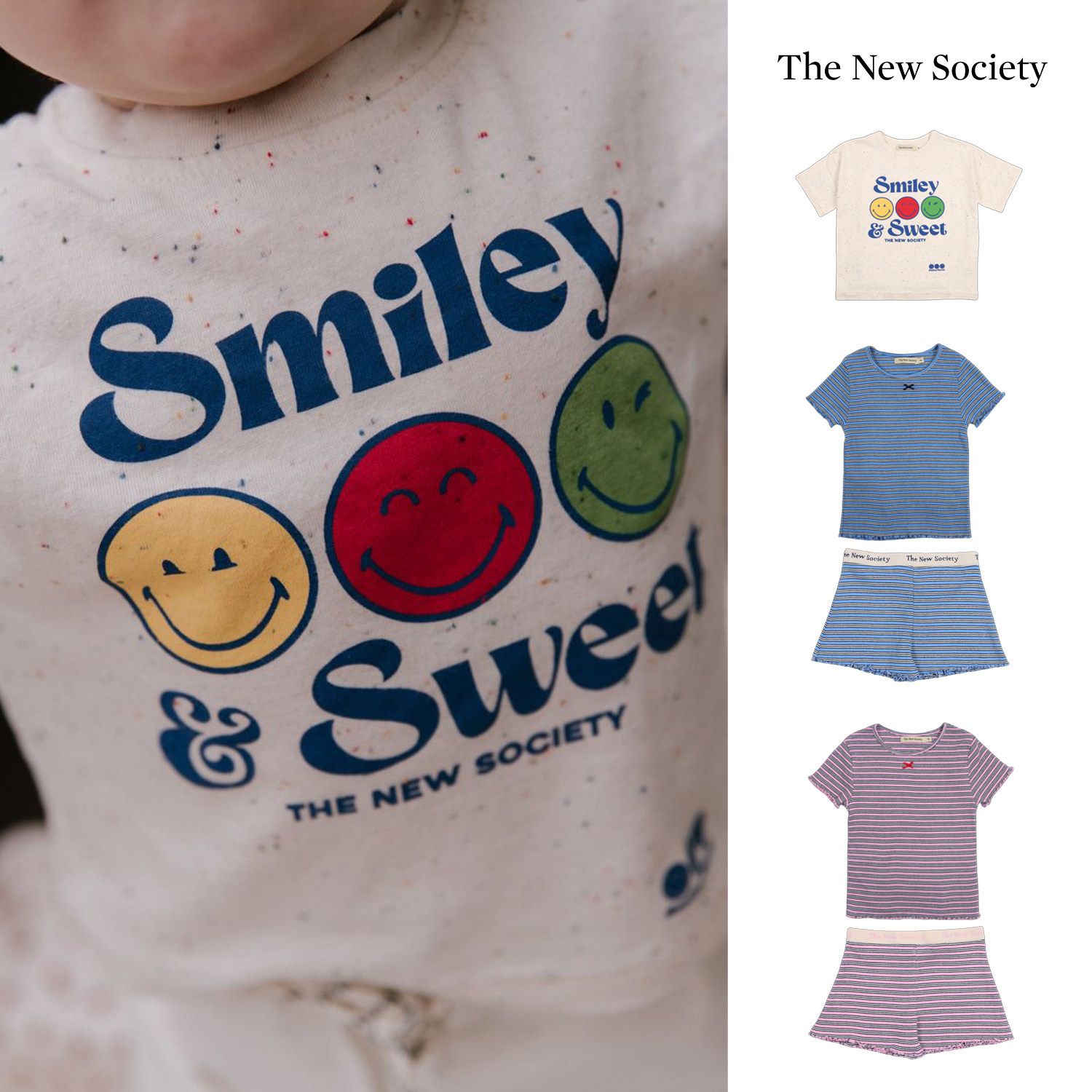 26SS新款西班牙The New Society TNS儿童短袖短裤条纹套装笑脸T恤,童装/婴儿装/亲子装,T恤,淘宝优惠券,粉丝福利购,淘宝优惠卷