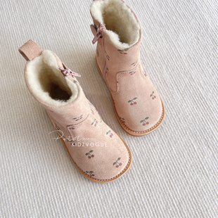 KS儿童棉靴羊毛内里粉色樱桃短靴保暖女 Slojd 24AW丹麦Konges
