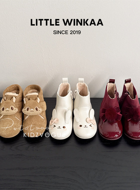 25AW新款西班牙Little Winkaa LW儿童短靴加绒保暖可爱兔子圣诞红