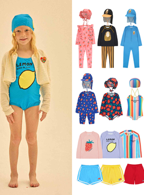 3件5折25SS Jelly Mallow JM儿童泳衣套装长袖短裤泳帽印花连体